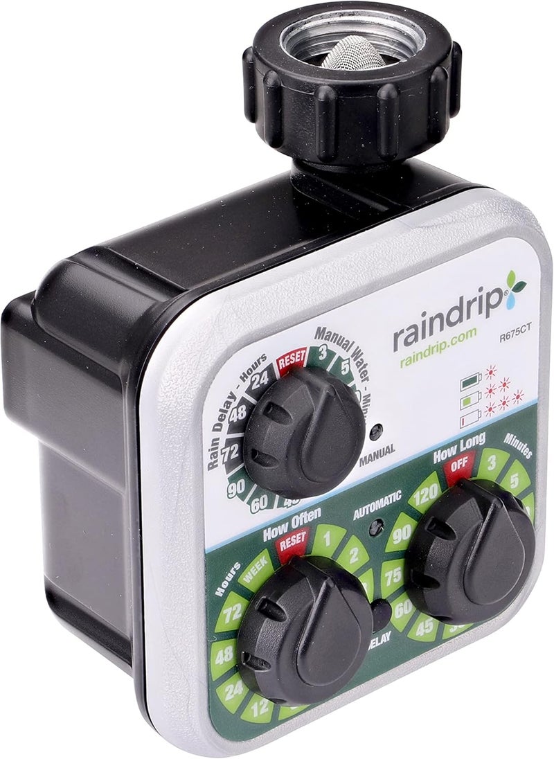 Raindrip R675CT Analog 3-Dial Water, Sprinkler Timer with Rain Delay for Drip Irrigation, Garden, Self-Watering - Image 1